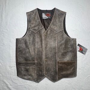 Distressed Brown Leather Vest - Men's